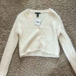 NWT- white fluffy cardigan